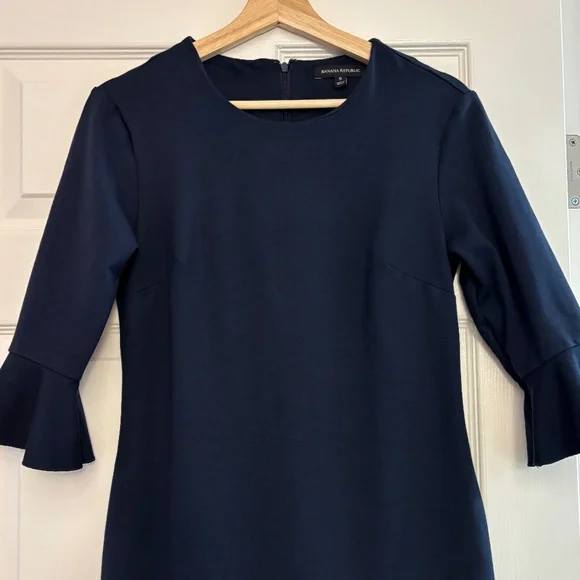 Banana Republic Ponte Knit Flutter Sleeve Sheath Dress - Navy Blue Size 6 - Picture 6 of 9
